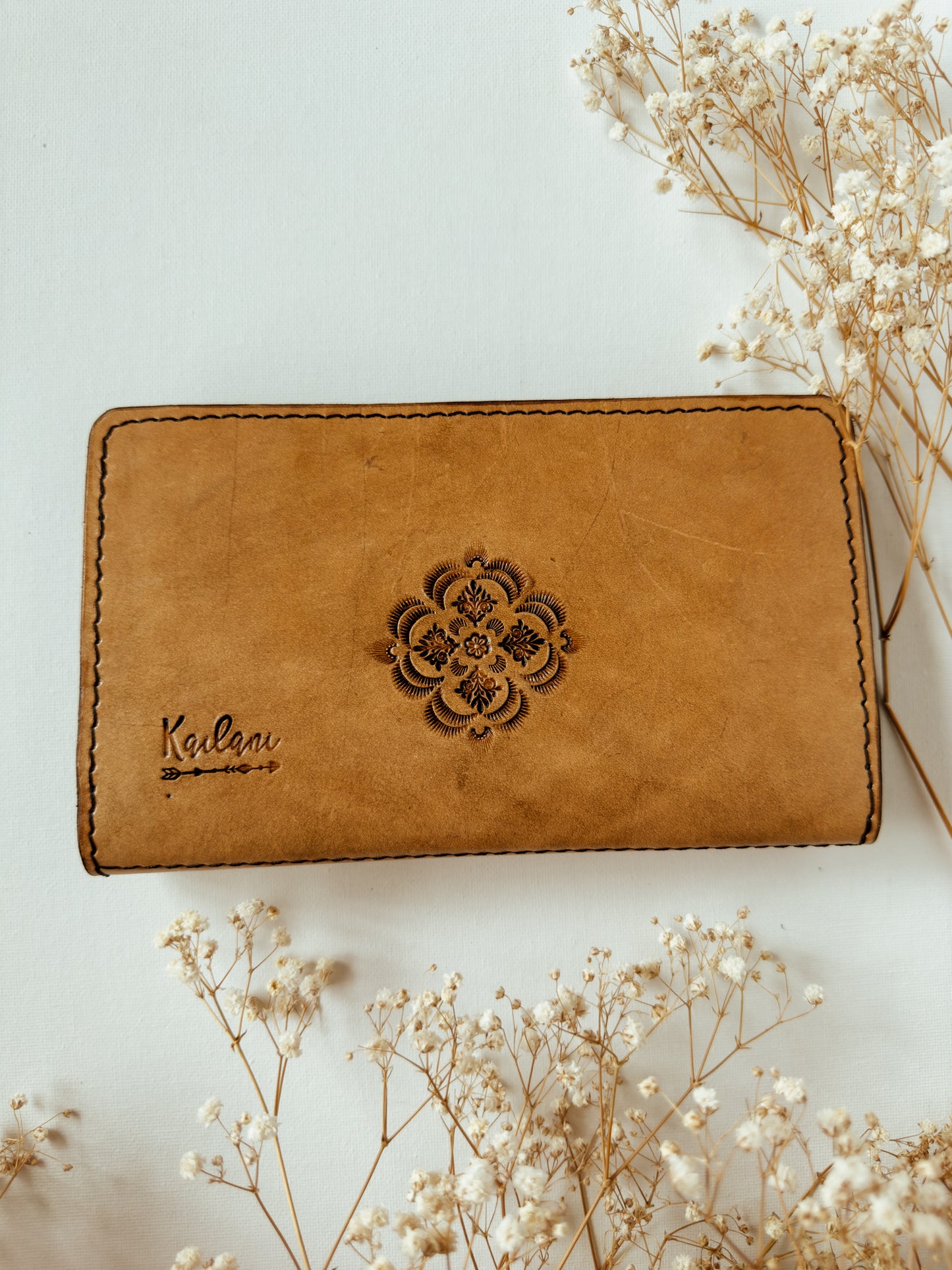 Floral mushroom book leather wallet with Turquoise