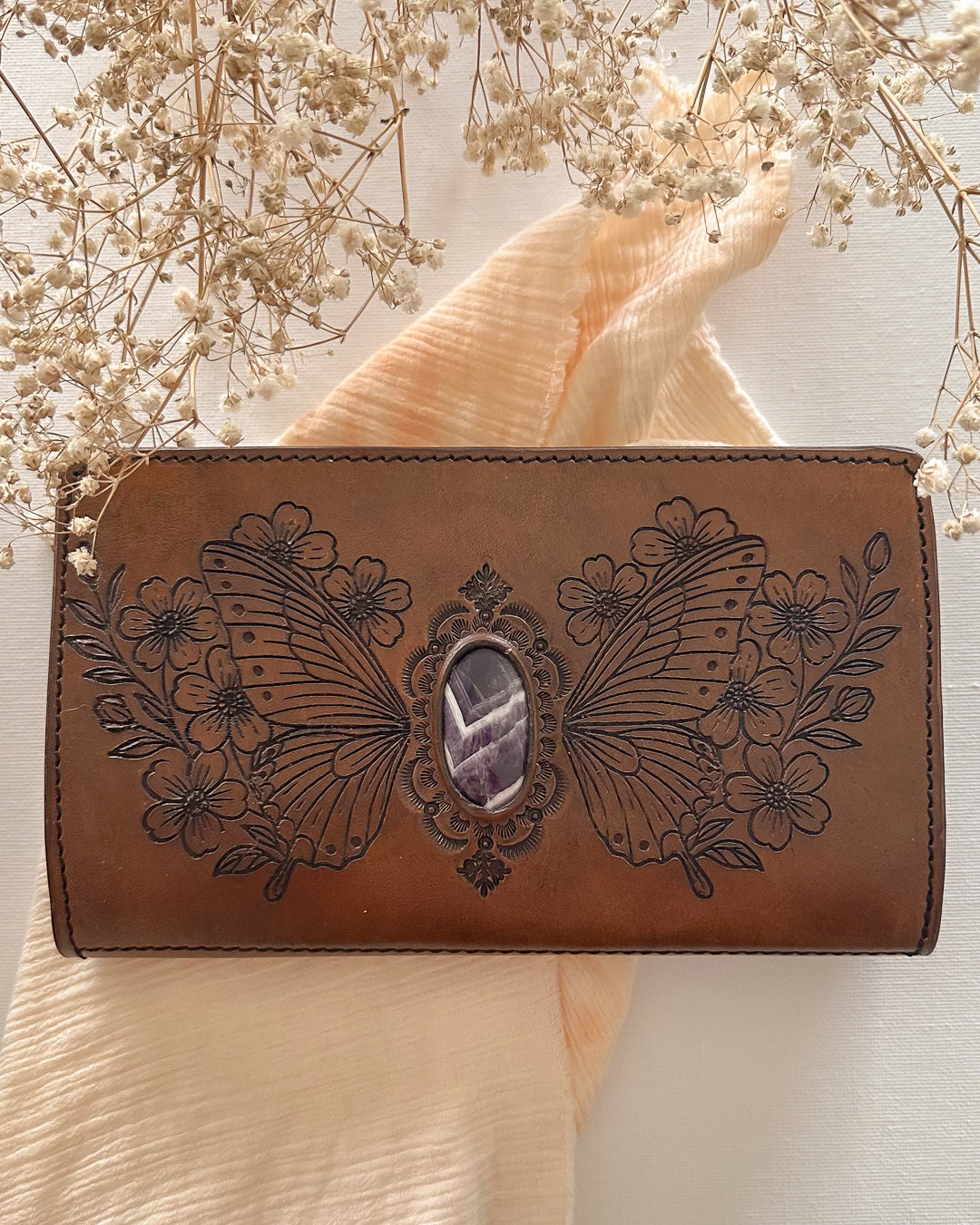 Wild Butterfly + Amethyst Leather Wallet