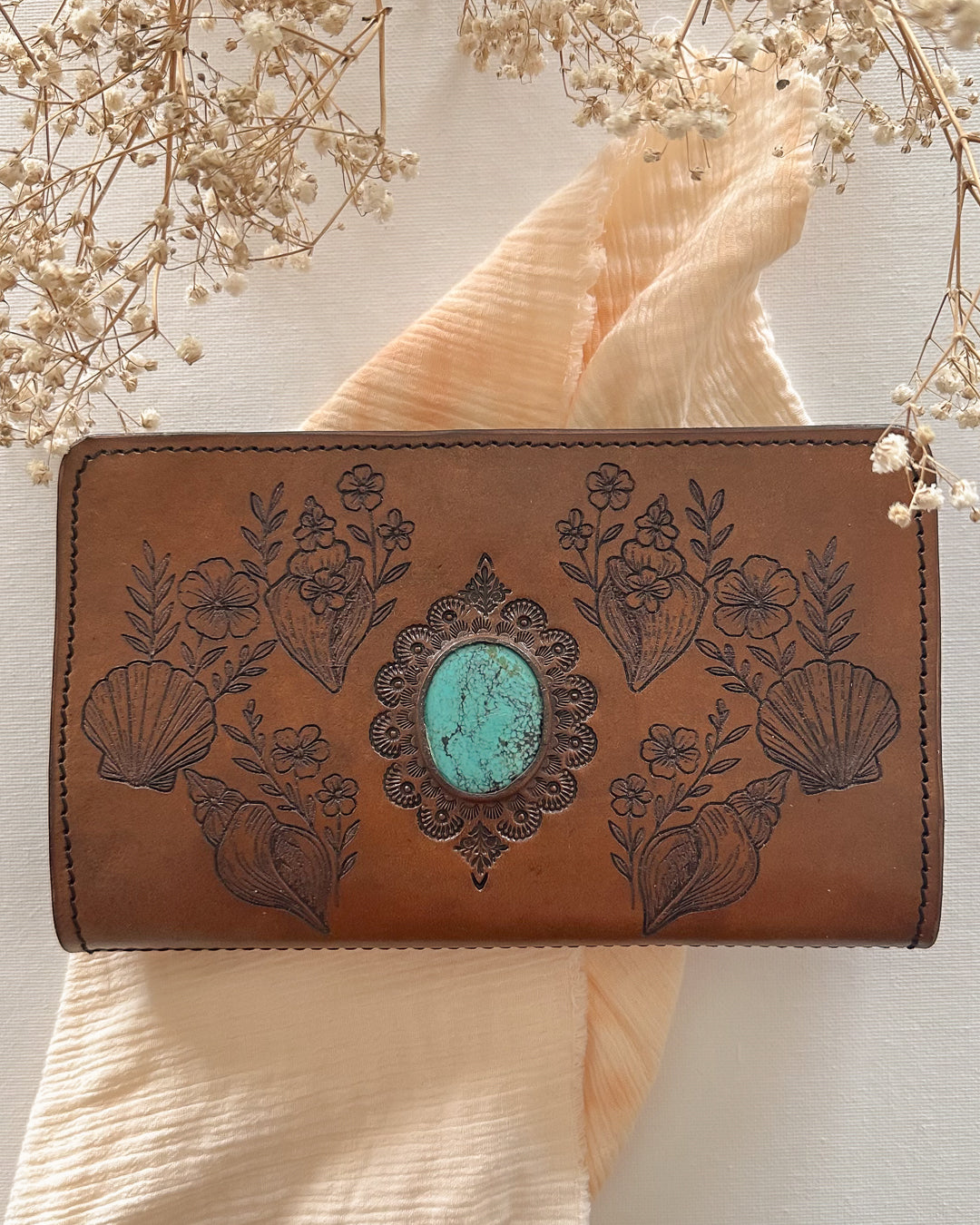 Wildflower Seashells + Turquoise Leather Wallet