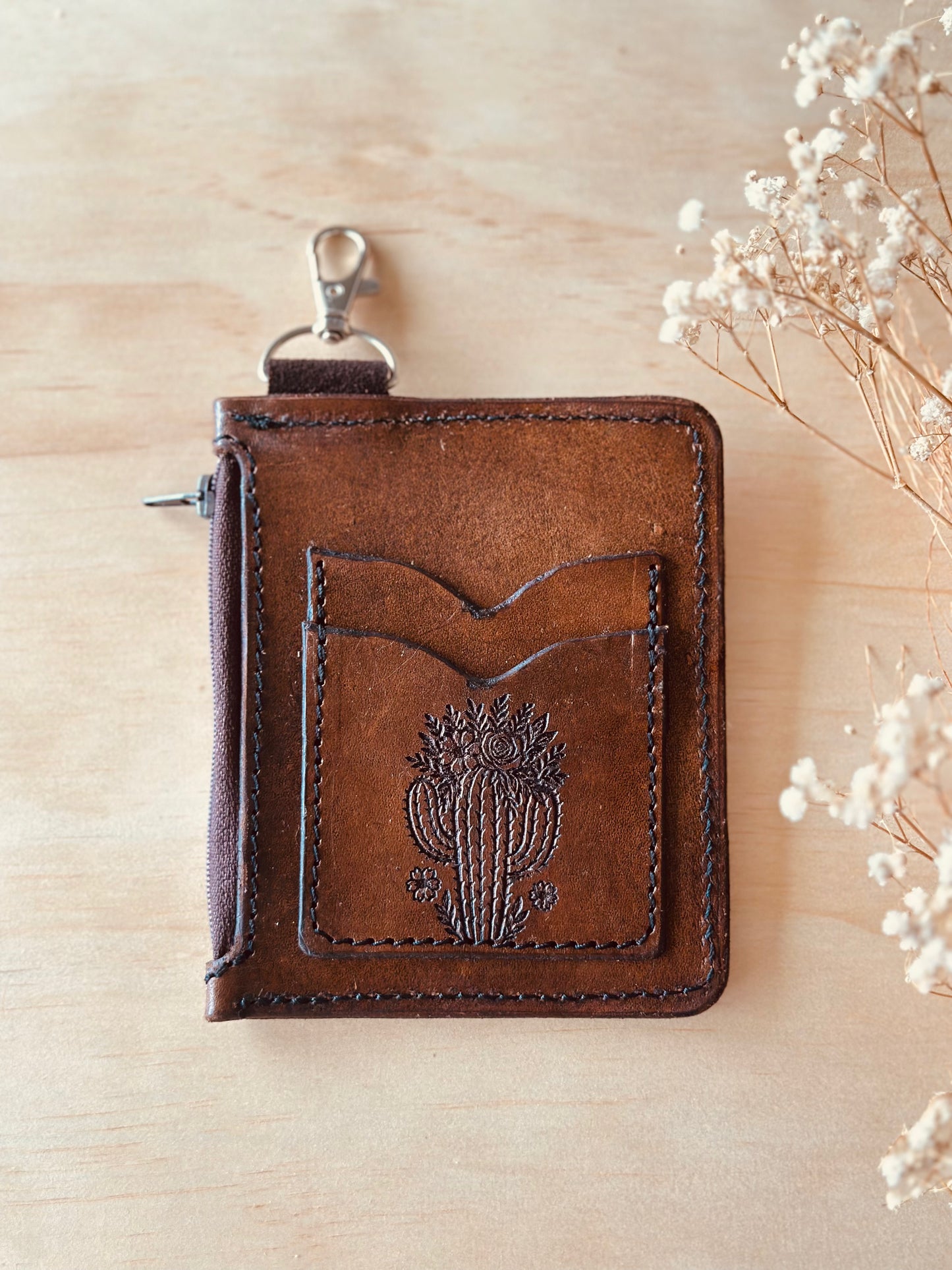 LIMITED EDITION : Crystal Coin & Card Wallet - Amethyst in Brown Leather