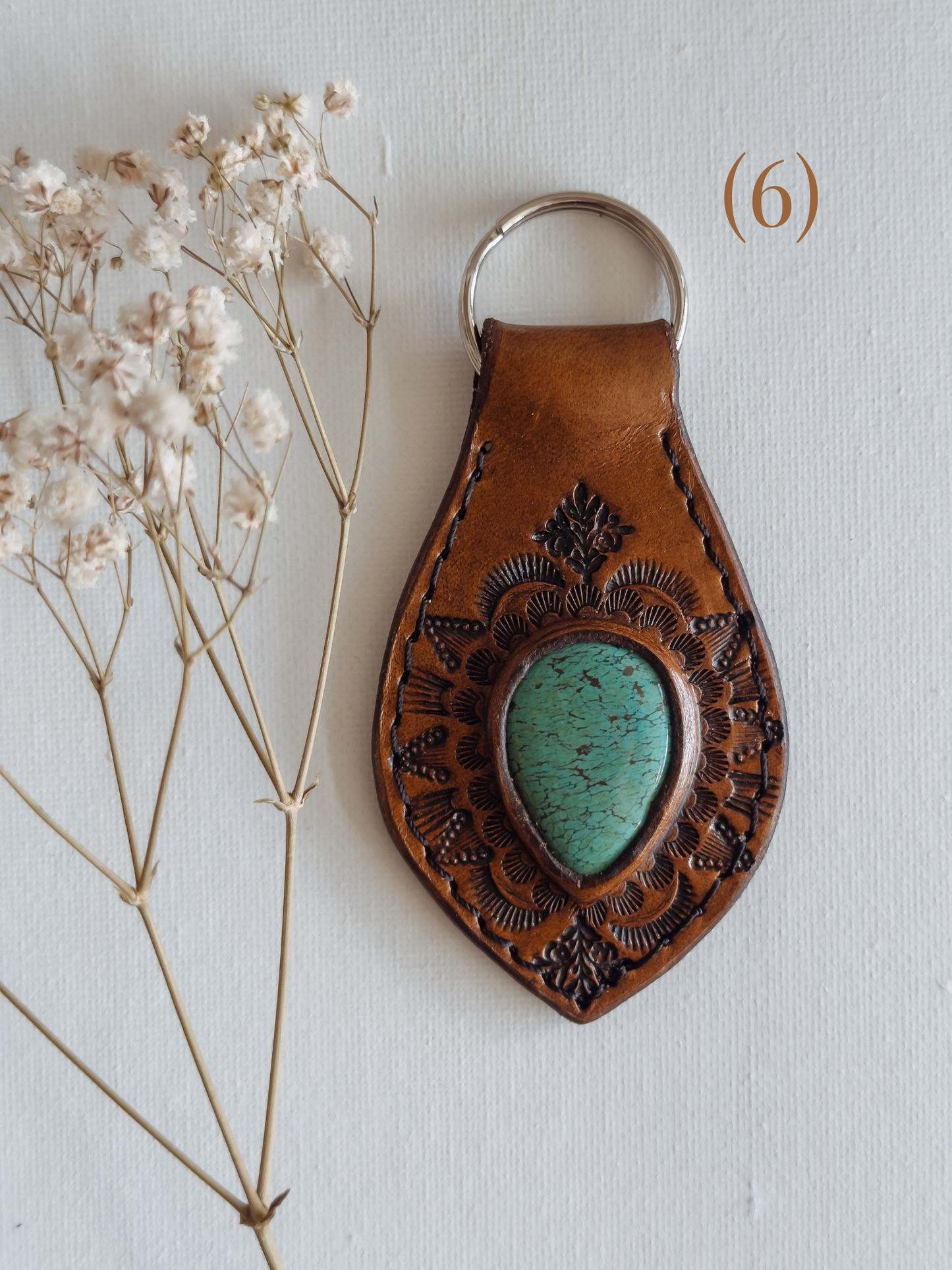 Leather Keychain with Gemstone inlay