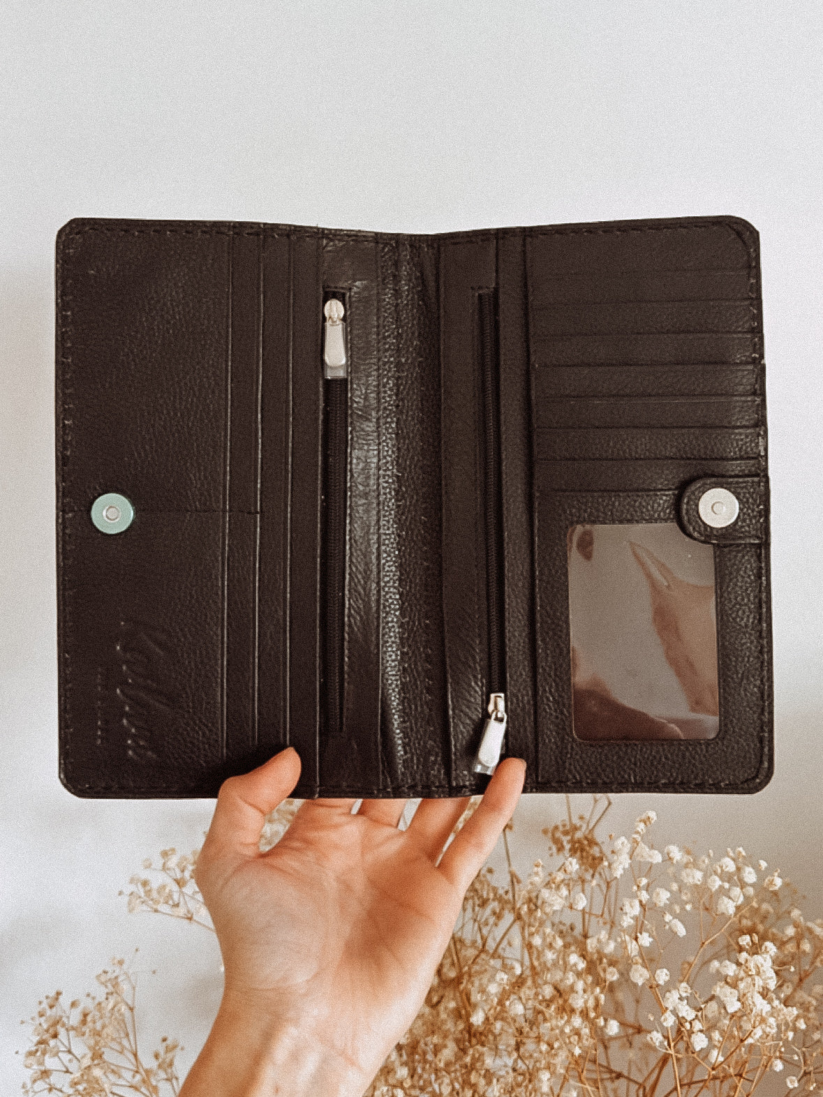 Floral mushroom leather wallet with Turquoise