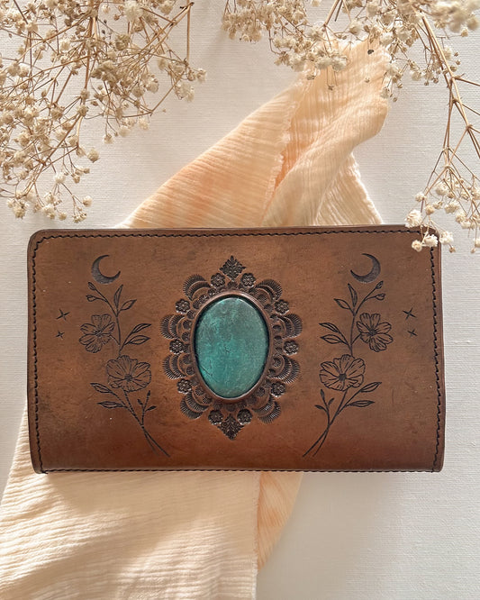 Moon Flower + Turquoise Leather Wallet