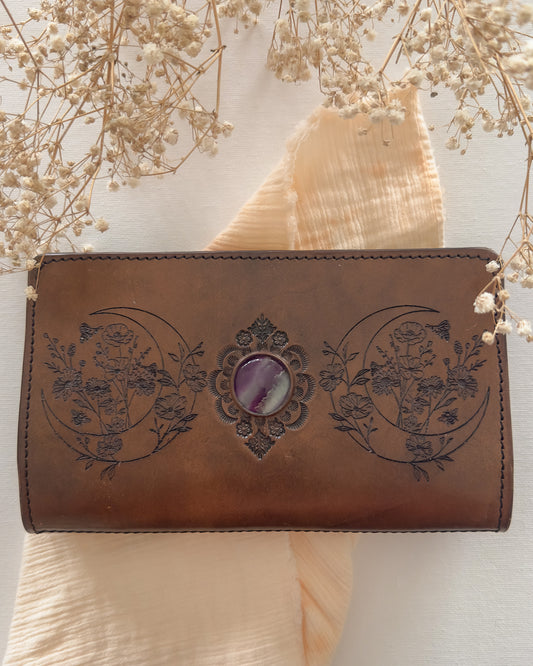Crescent Moon + Flowers with Flourite Gemstone Inlay