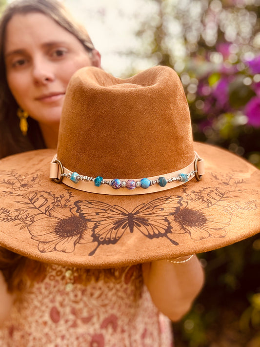 Blue apatite + Imperial Jasper Leather Hat Band