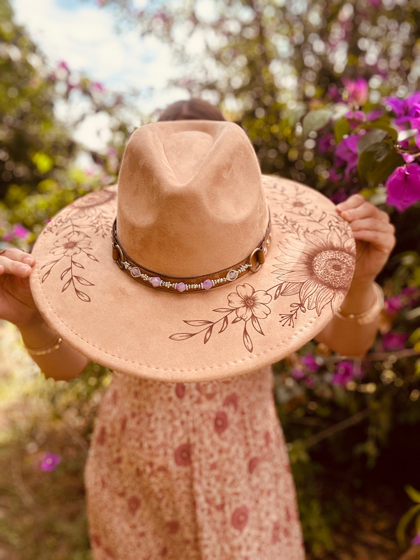 Purple Chalcedony + Amethyst Leather Hat Band