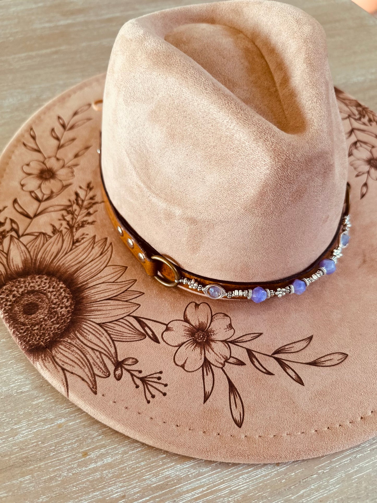 Purple Chalcedony + Amethyst Leather Hat Band