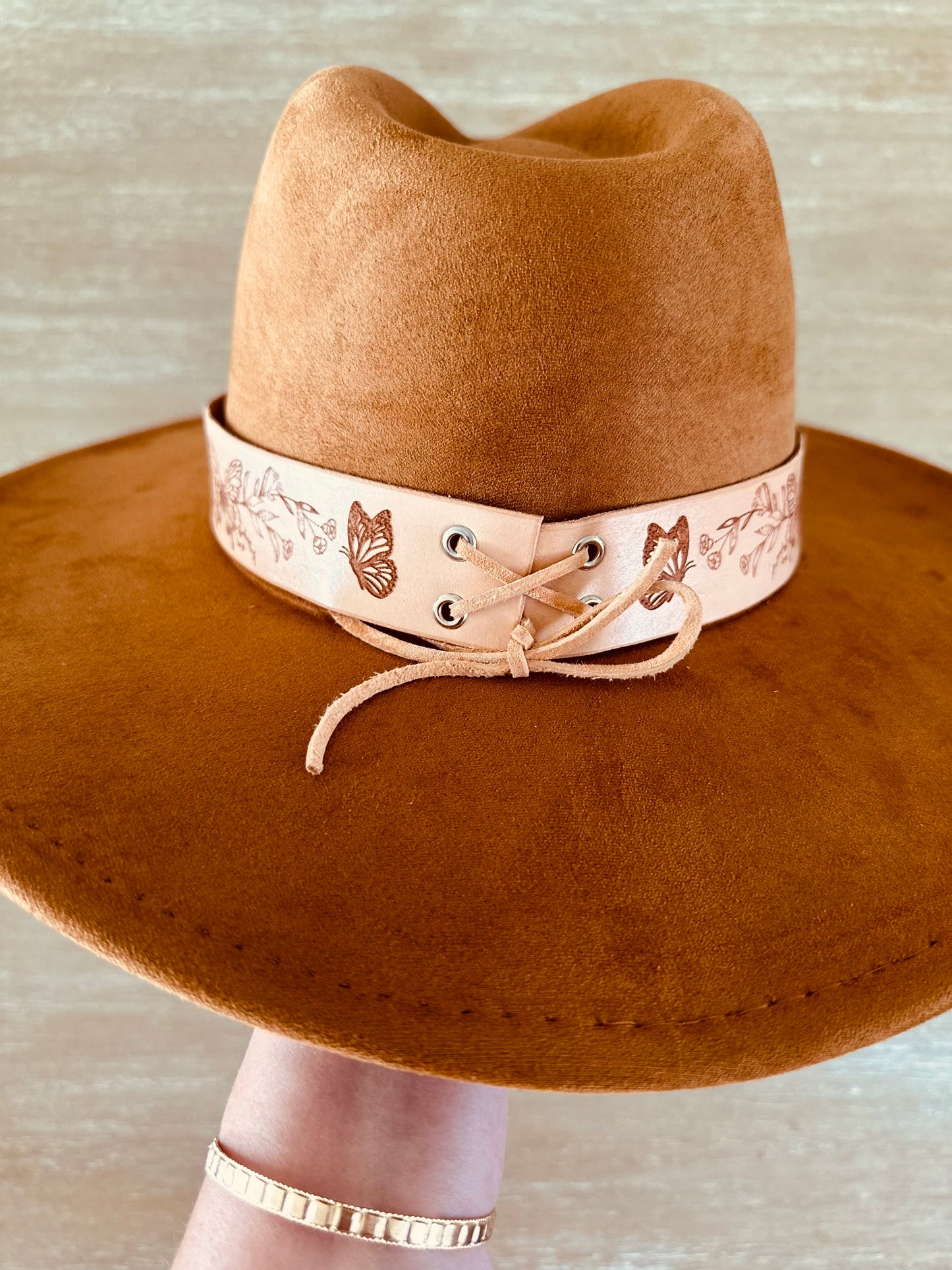 Butterfly & Floral Leather Hat Band