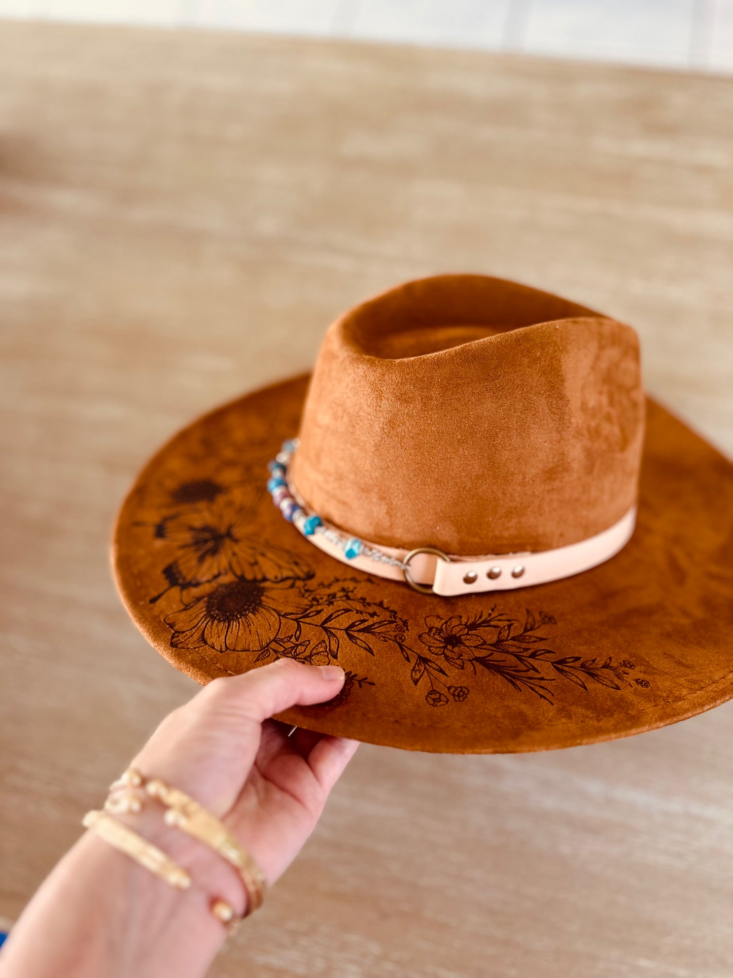 Blue apatite + Imperial Jasper Leather Hat Band