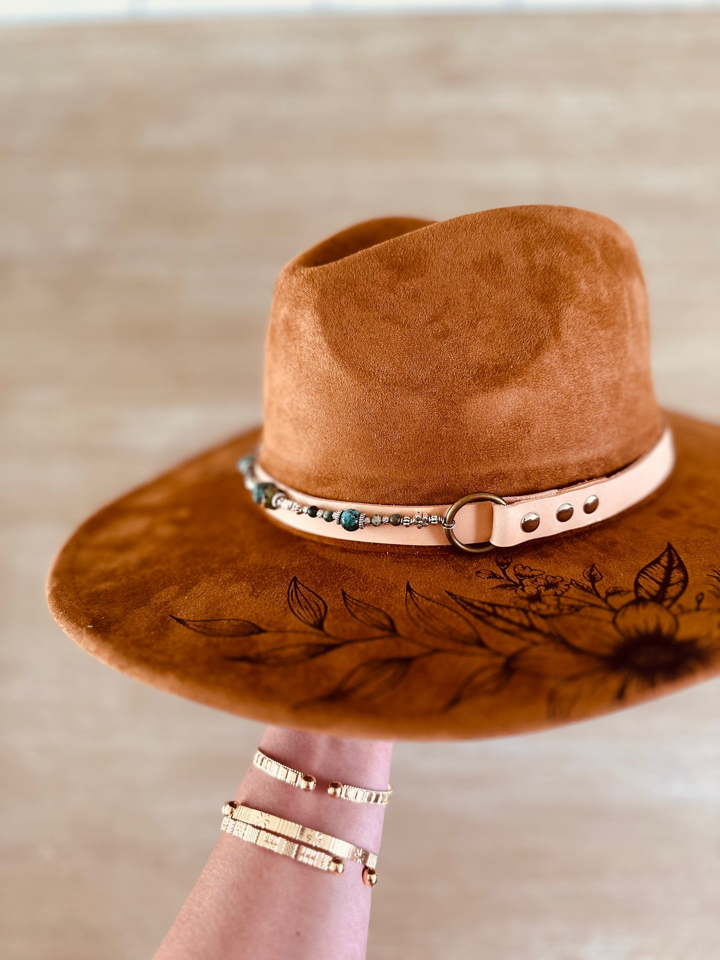African Turquoise Leather Hat Band
