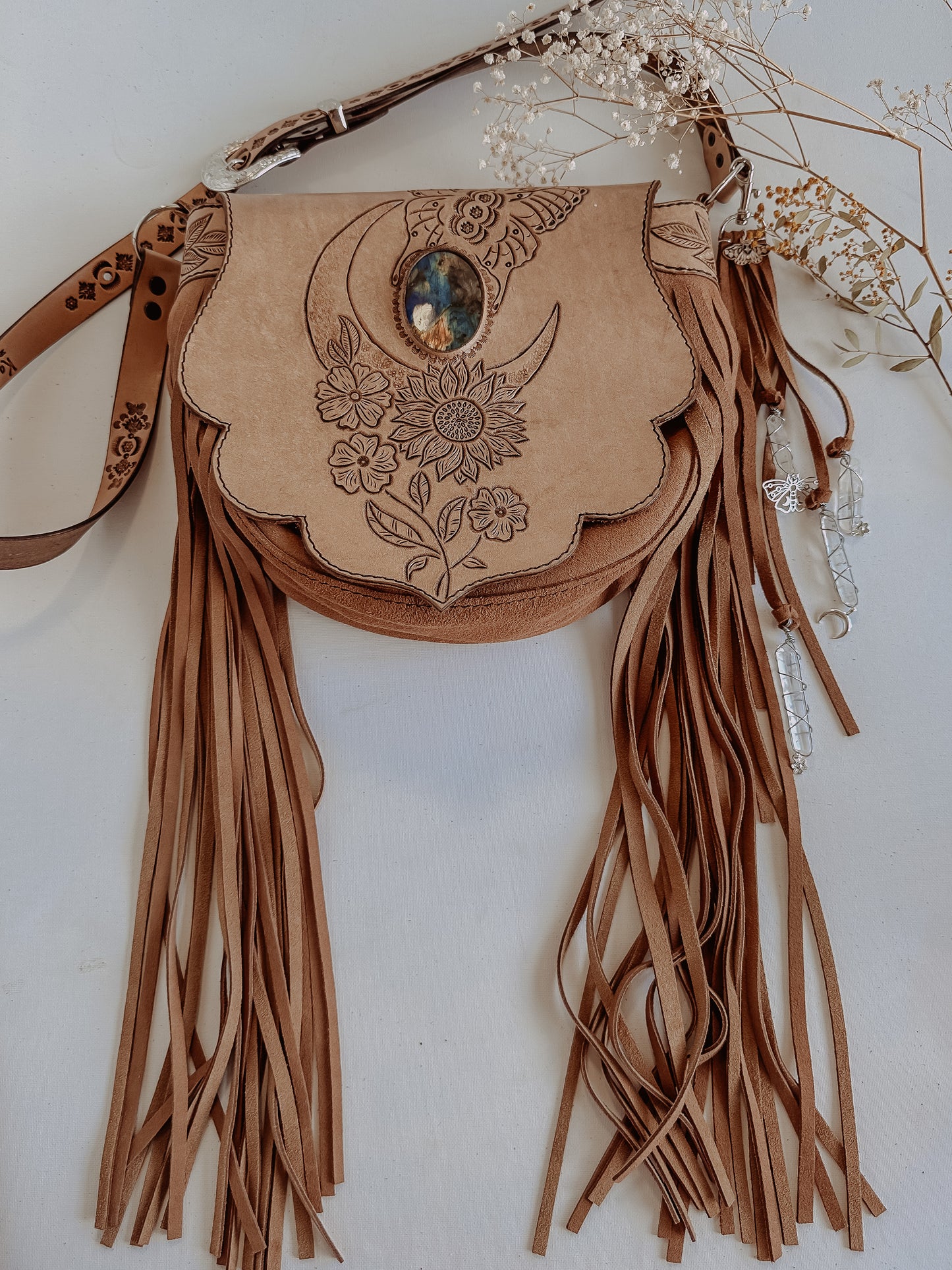 Tierra Sol Crossbody Bag: Butterflies & Labradorite