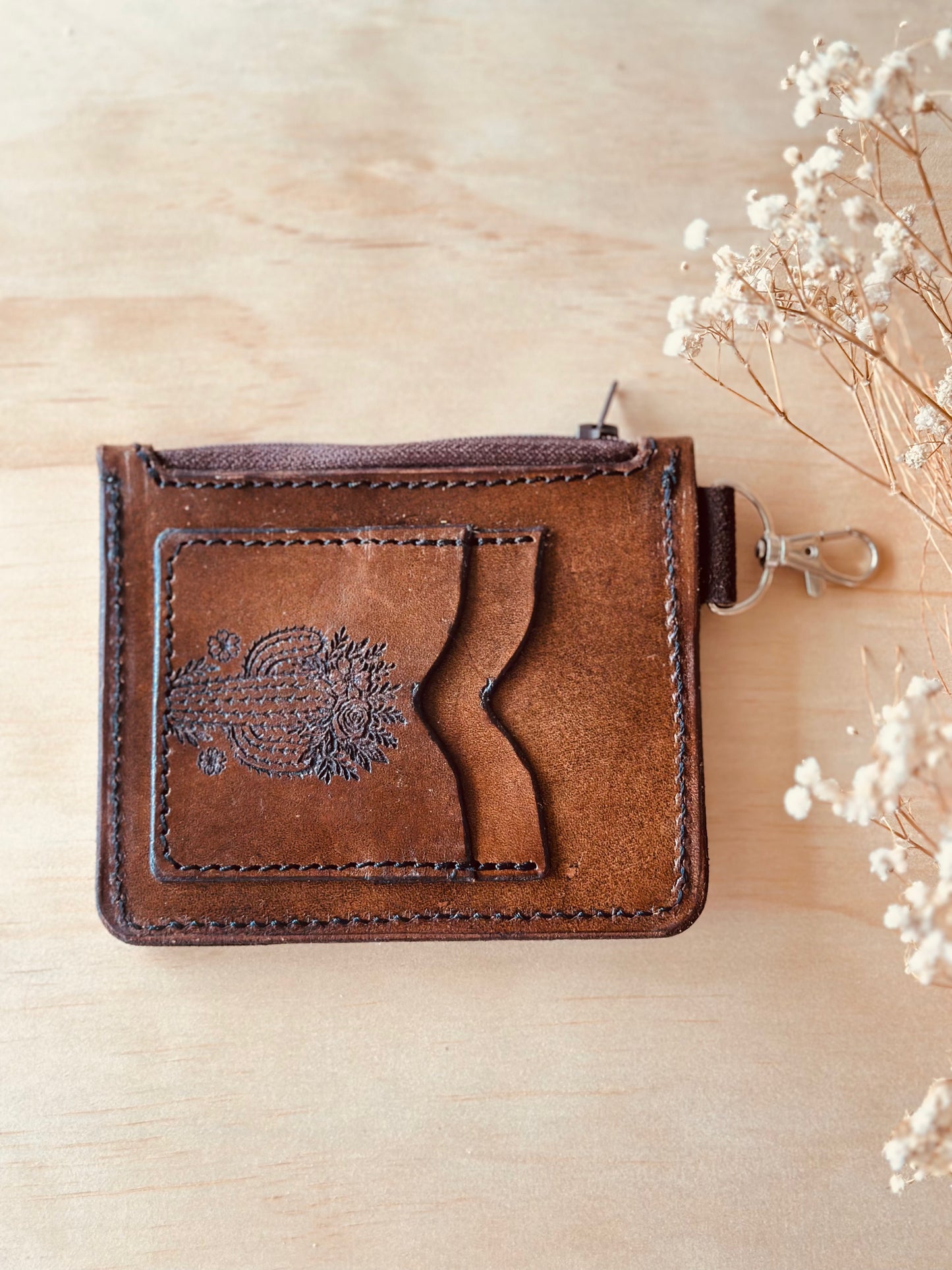 LIMITED EDITION : Crystal Coin & Card Wallet - Amethyst in Brown Leather