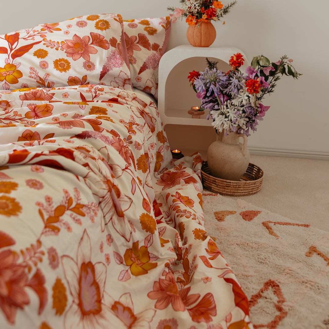 Autumn Grace Quilt Cover Set in : Creamy Linen