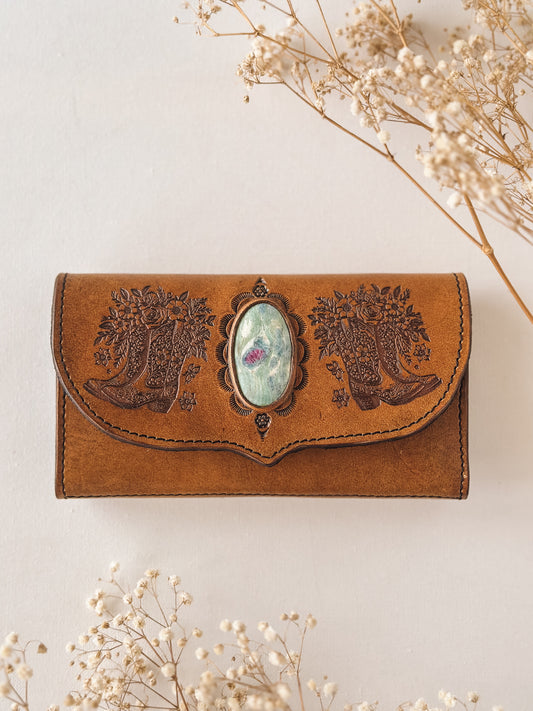 Ruby in Fuchsite Cowgirl Boots Leather Wallet – Medium Tan