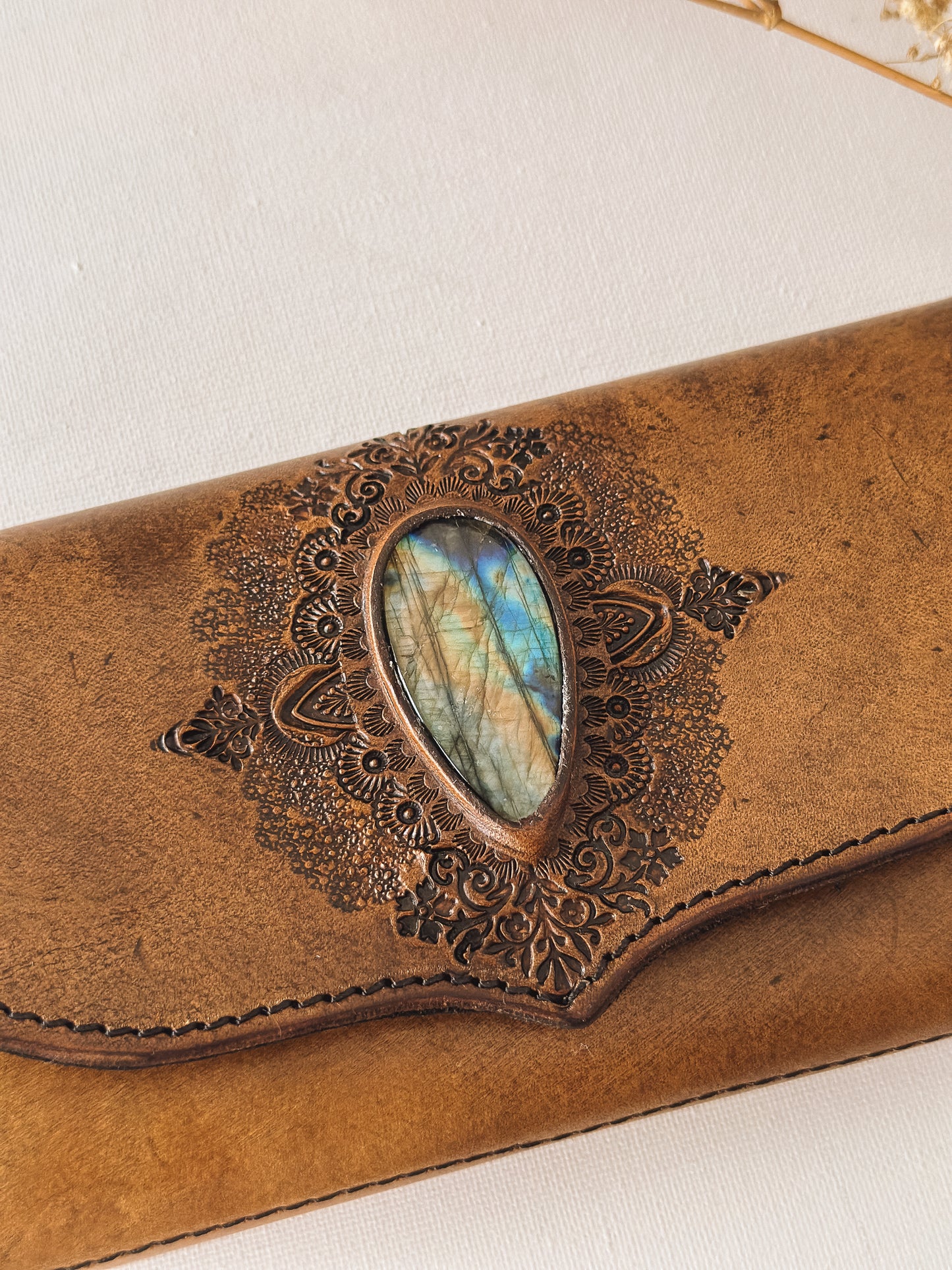 Labradorite Mandala Leather Wallet – Brown