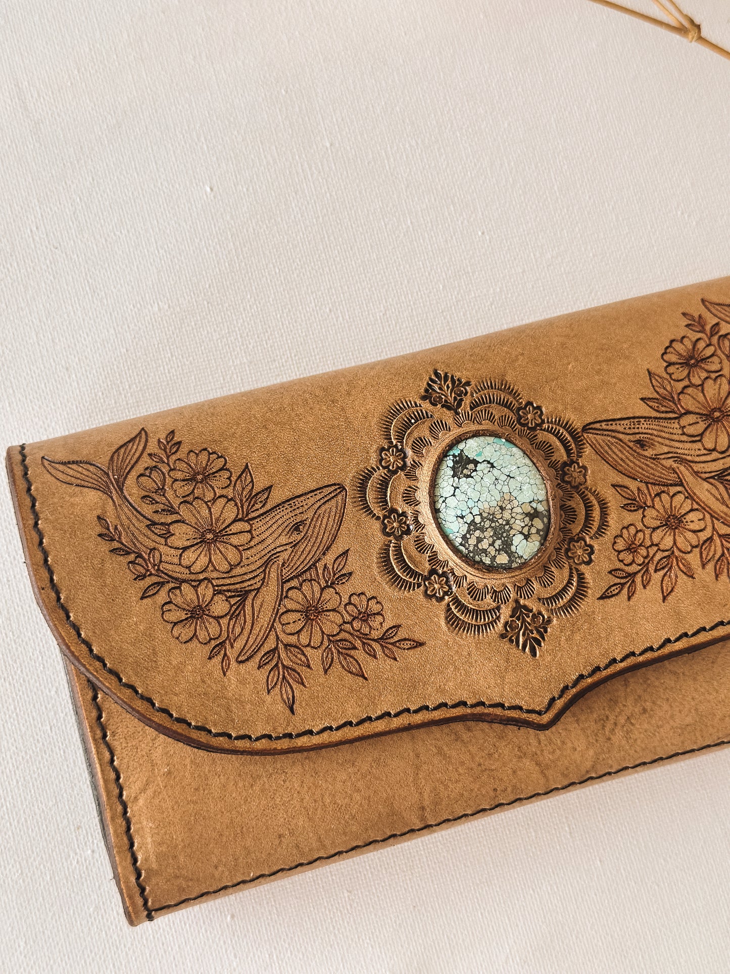 Turquoise Whale Leather Wallet – Light Tan