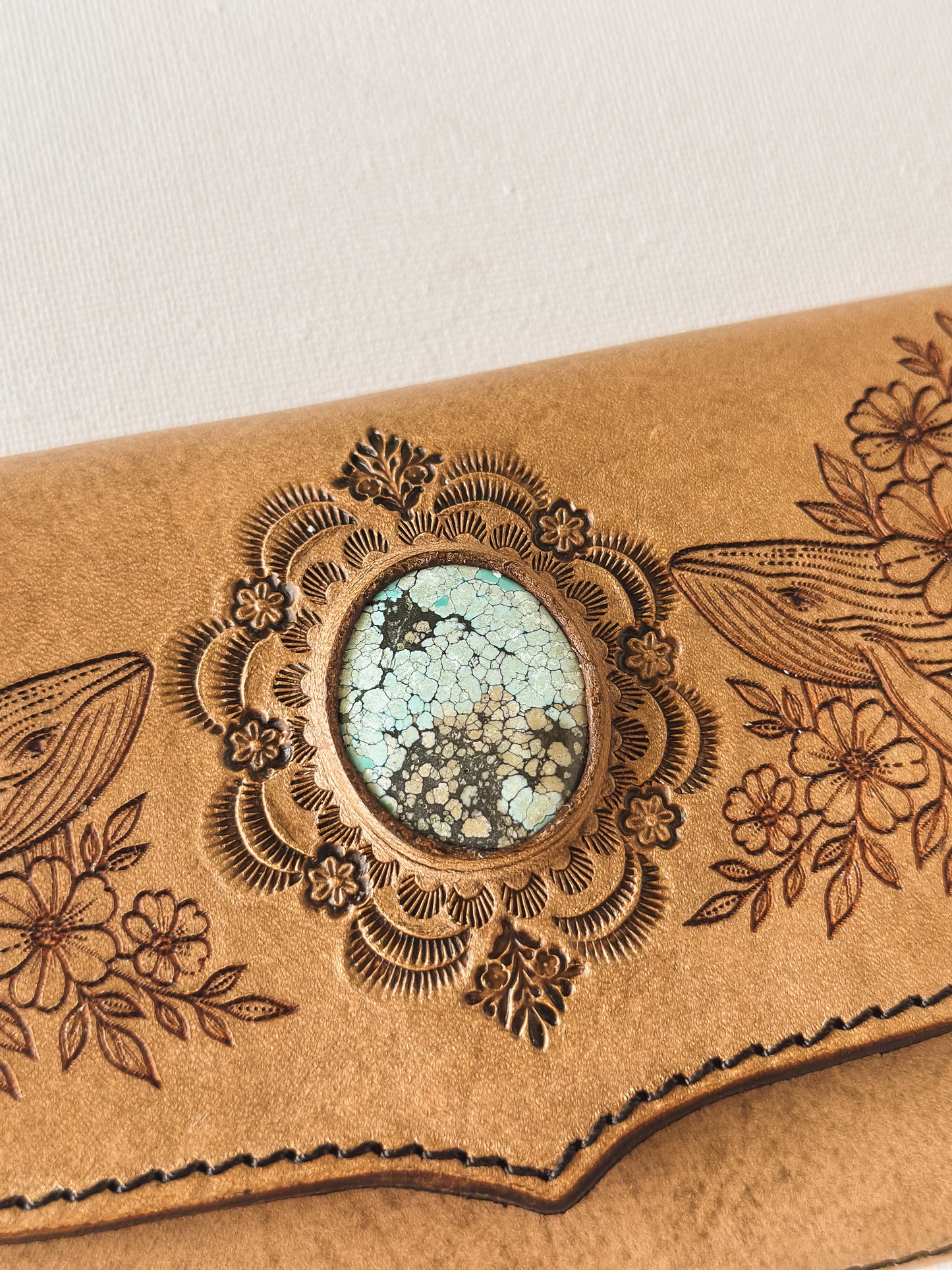 Turquoise Whale Leather Wallet – Light Tan