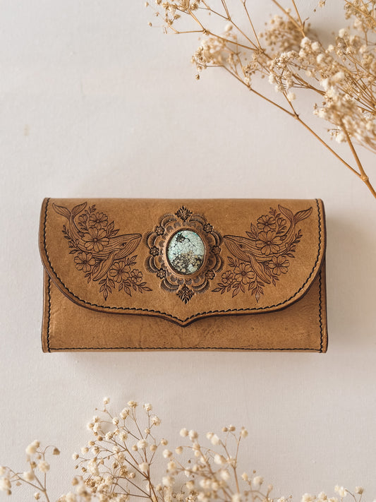 Turquoise Whale Leather Wallet – Light Tan